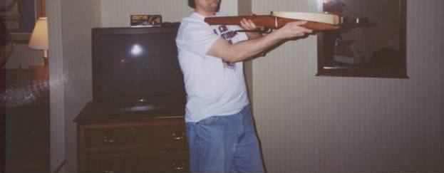 Huzzah!  It's me firing the Ultima crossbow.  (You can blame the photographer for cutting off my head. B-)